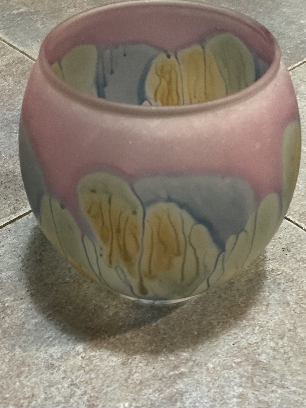 Pink and Pastel Floral-Pattern Glass Vase